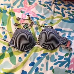 navy and white striped bikini top